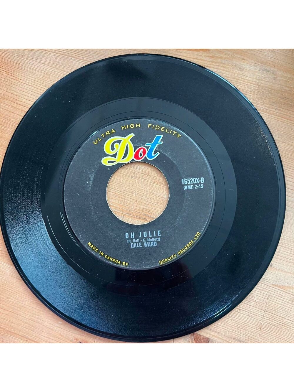 Dale Ward - Oh Julie/Letter from Sherry 45rpm VG+ R08